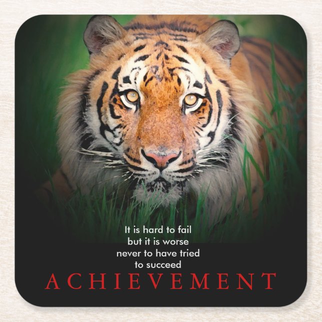 Tiger Motivational Achievement Square Paper Coaster (Front)