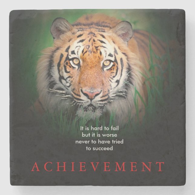 Tiger Motivational Achievement Stone Coaster (Front)