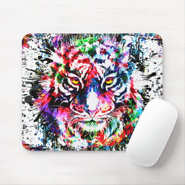 Tiger Mouse Pad | Colourful Drawing | Abstract Art (With Mouse)