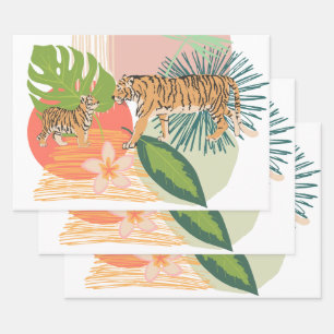 Tiger Mum and Baby In the Jungle Wrapping Paper Sheet