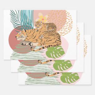 Tiger Mum and Baby In the Jungle Wrapping Paper Sheet