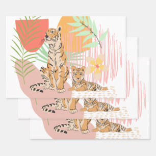 Tiger Mum and Baby In the Jungle Wrapping Paper Sheet