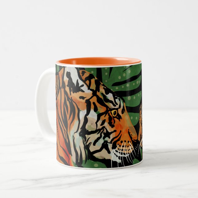 Tiger mum and cub Two-Tone coffee mug (Front Left)