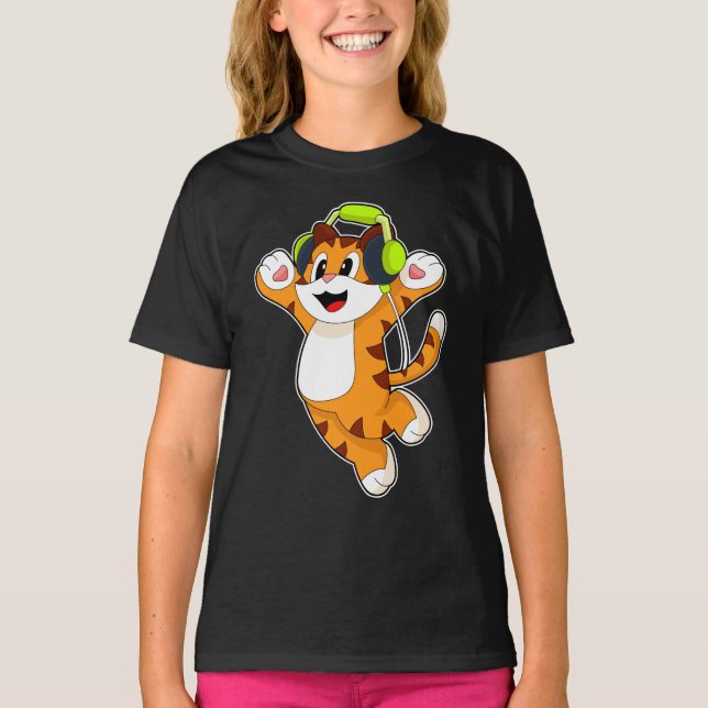 Tiger Musician Headphone Music T-Shirt (Front)