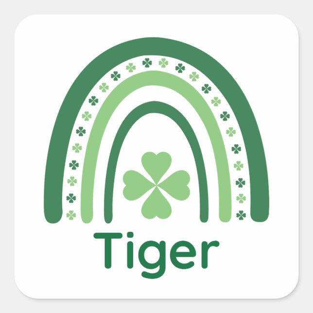 Tiger Name Clover Boho Rainbow Square Sticker (Front)