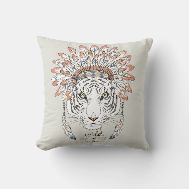 Tiger Native American Indian Chief Cushion (Front)