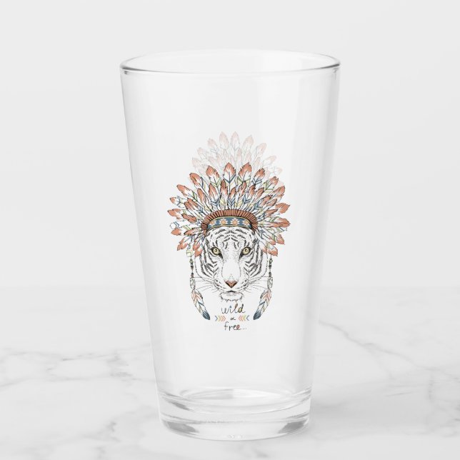 Tiger Native American Indian Chief Glass (Front)