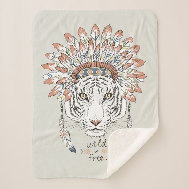 Tiger Native American Indian Chief Sherpa Blanket (Front)