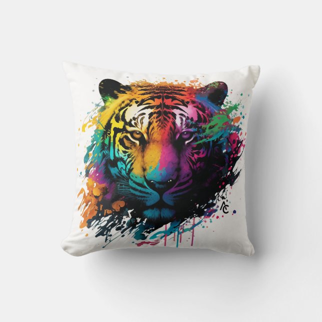 Tiger Neon Ink Splash Cushion (Front)