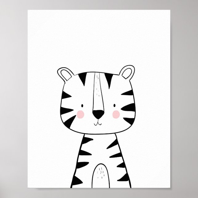 Tiger Nursery Print Black and white modern zoo (Front)