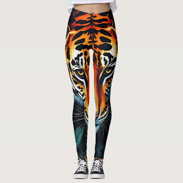 “Tiger of Mine” – Colourful Tiger Portrait Leggings (Front)