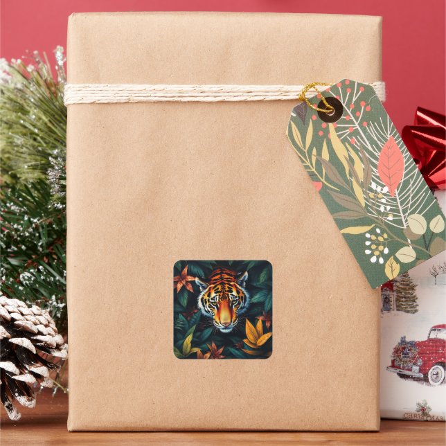 “Tiger of Mine” – Colourful Tiger Portrait Square Sticker (Holiday)