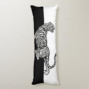 Tiger on black and white  body cushion