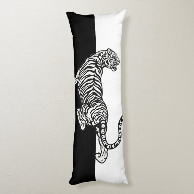 Tiger on black and white  body cushion (Back (Vertical))
