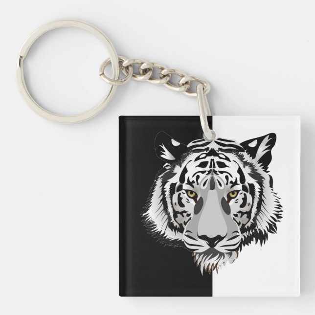 Tiger on black and white  key ring (Front)