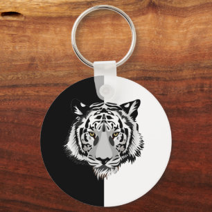 Tiger on black and white  key ring