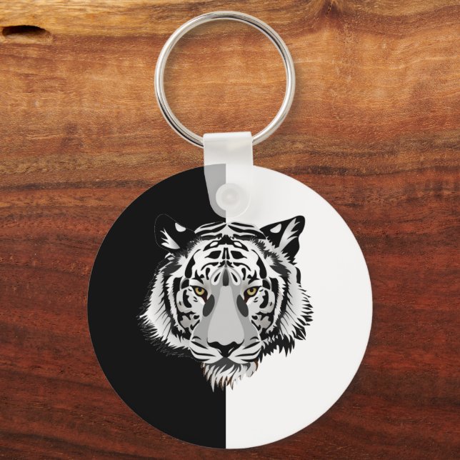 Tiger on black and white  key ring (Front)