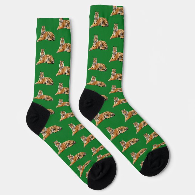 Tiger on Green Background Socks (Right)
