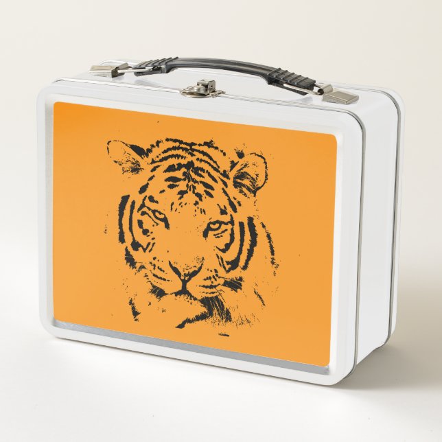 Tiger on Orange Metal Lunch Box (Front)
