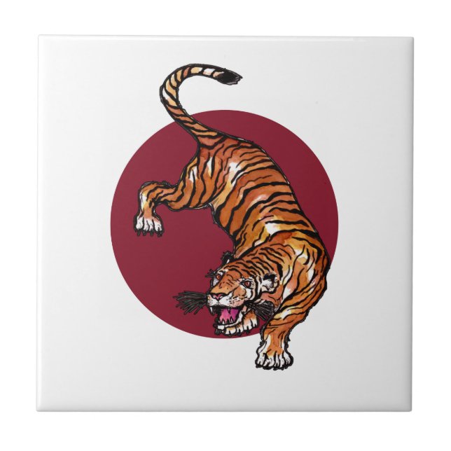 Tiger on Red Circle Tile (Front)