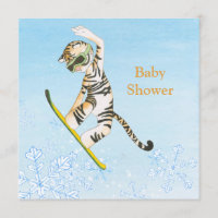 Tiger on Snowboard Baby Shower invitation card