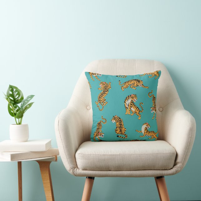 Tiger on Teal Pattern Cushion (Chair)