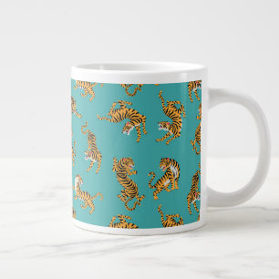 Tiger on Teal Pattern Large Coffee Mug