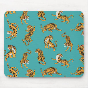 Tiger on Teal Pattern Mouse Mat