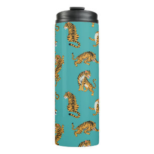 Tiger on Teal Pattern Thermal Tumbler