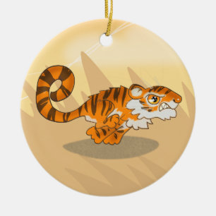 Tiger on the Hunt Ceramic Ornament