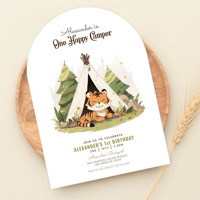 Tiger One Happy Camper First Birthday Invitation  (Creator Uploaded)