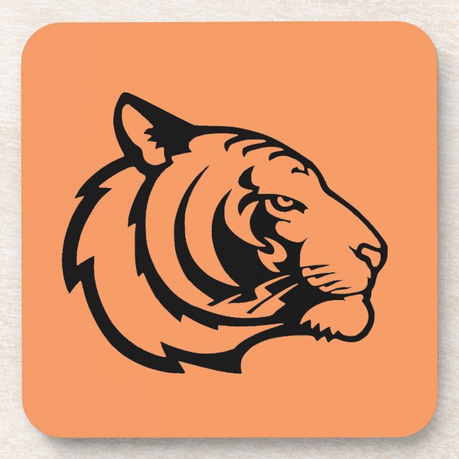 Tiger orange hard plastic coaster (Front)