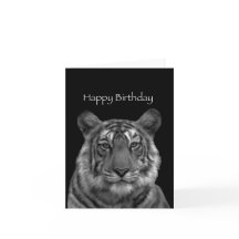 Tiger Painting Happy Birthday Card (black/white