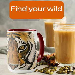 Tiger painting, looking at camera personalise text mug