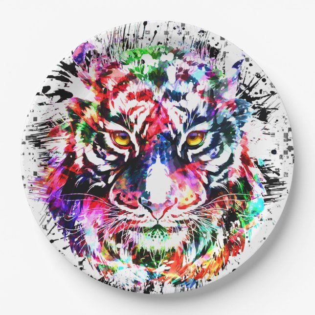 Tiger Paper Plate - Colourful Drawing Abstract Art (Front)