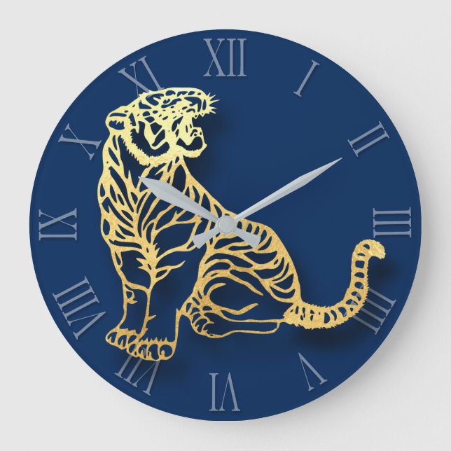 Tiger Papercut Chinese New Year Zodiac Roman WC Large Clock (Front)