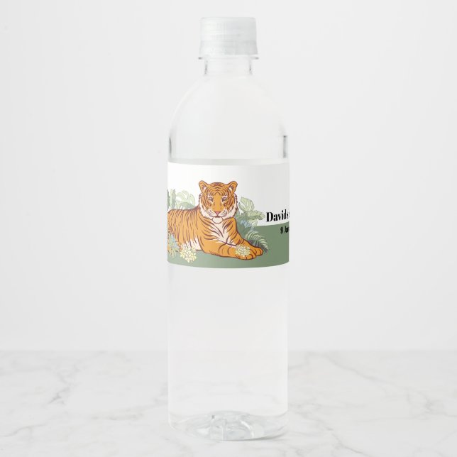 Tiger party, animal jungle water bottle label (Front)