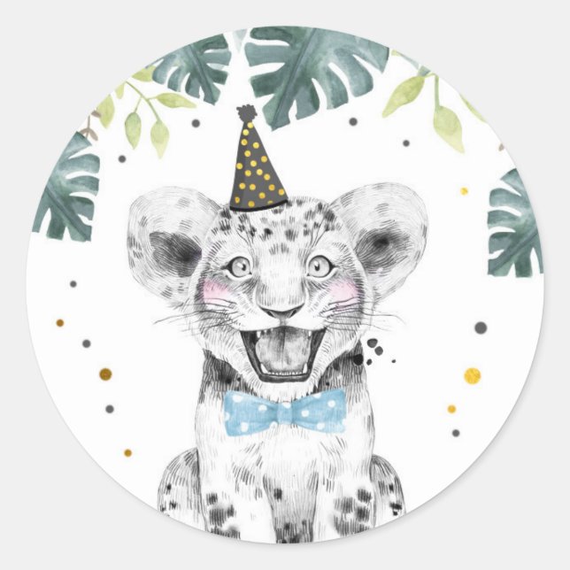 Tiger Party Animals Safari Boy Birthday Cupcake Cl Classic Round Sticker (Front)