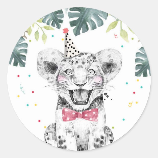 Tiger Party Animals Safari Boy Birthday Cupcake Classic Round Sticker (Front)