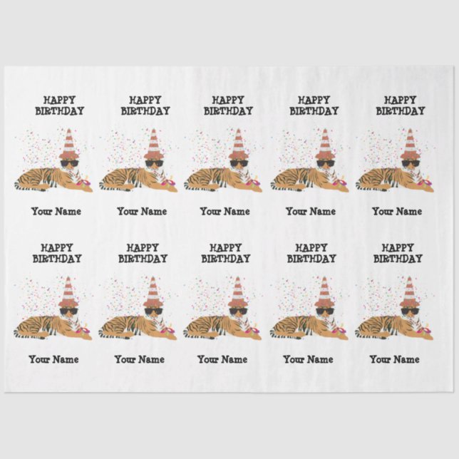 Tiger Partying - Animals Birthday Party Boy Girl  Tissue Paper (Front)