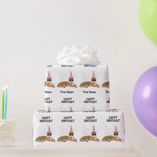 Tiger Partying - Animals Birthday Party Boy Girl Wrapping Paper (Party Gifts)