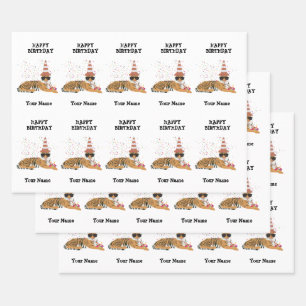 Tiger Partying - Animals Birthday Party Boy Girl Wrapping Paper Sheet