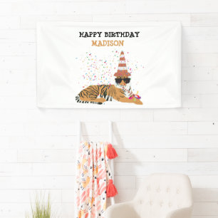 Tiger Partying - Animals Having a Party Birthday Banner