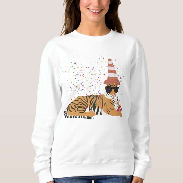 Tiger Partying - Animals Having a Party Sweatshirt (Front)