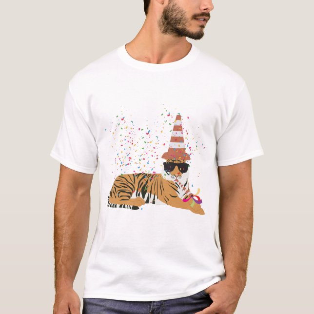 Tiger Partying - Animals Having a Party T-Shirt (Front)