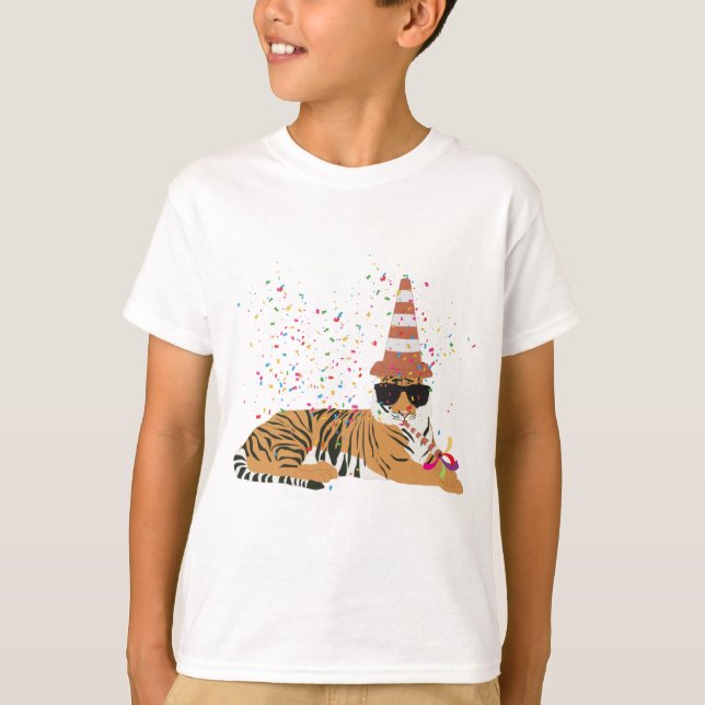Tiger Partying - Animals Having a Party T-Shirt (Front)
