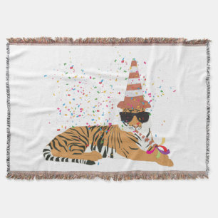 Tiger Partying - Animals Having a Party Throw Blanket