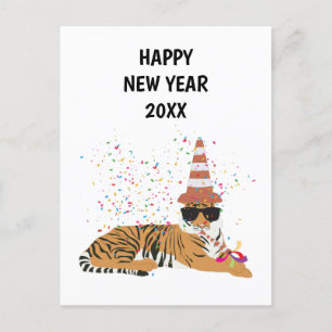 Tiger Partying - Animals Holiday New Years Card