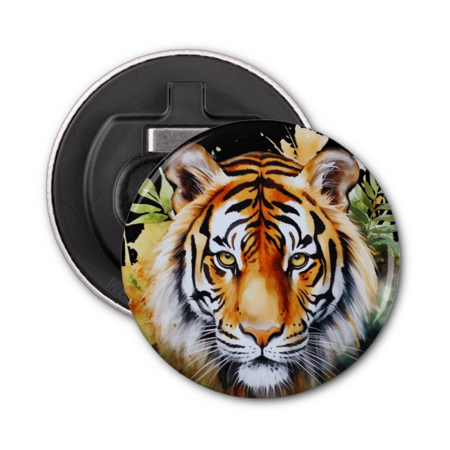Tiger Pastel Flowers Safari Watercolor Savannah Bottle Opener (Front)