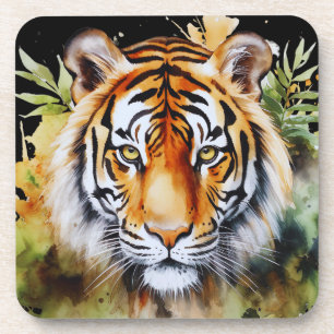 Tiger Pastel Flowers Safari Watercolor Savannah Coaster